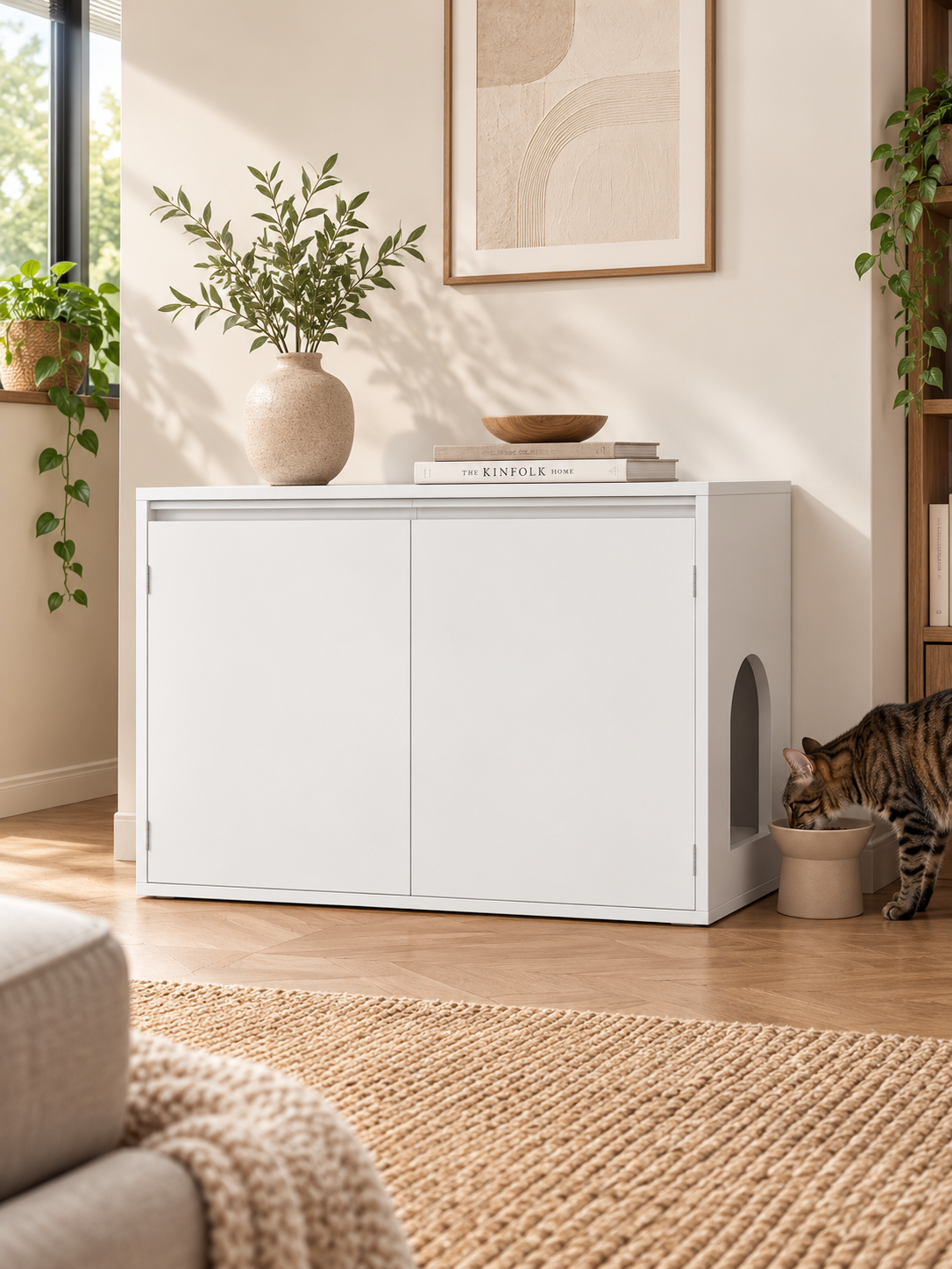 Dierenwoning Kattenbak kast wit met verstelbare zijwand