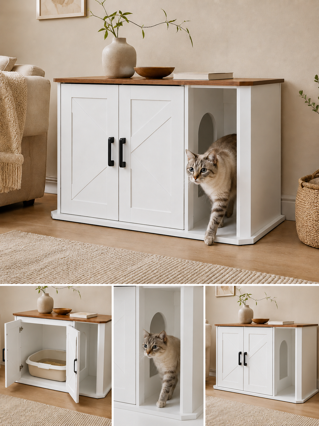 Dierenwoning Kattenbak kast wit met 2 deuren
