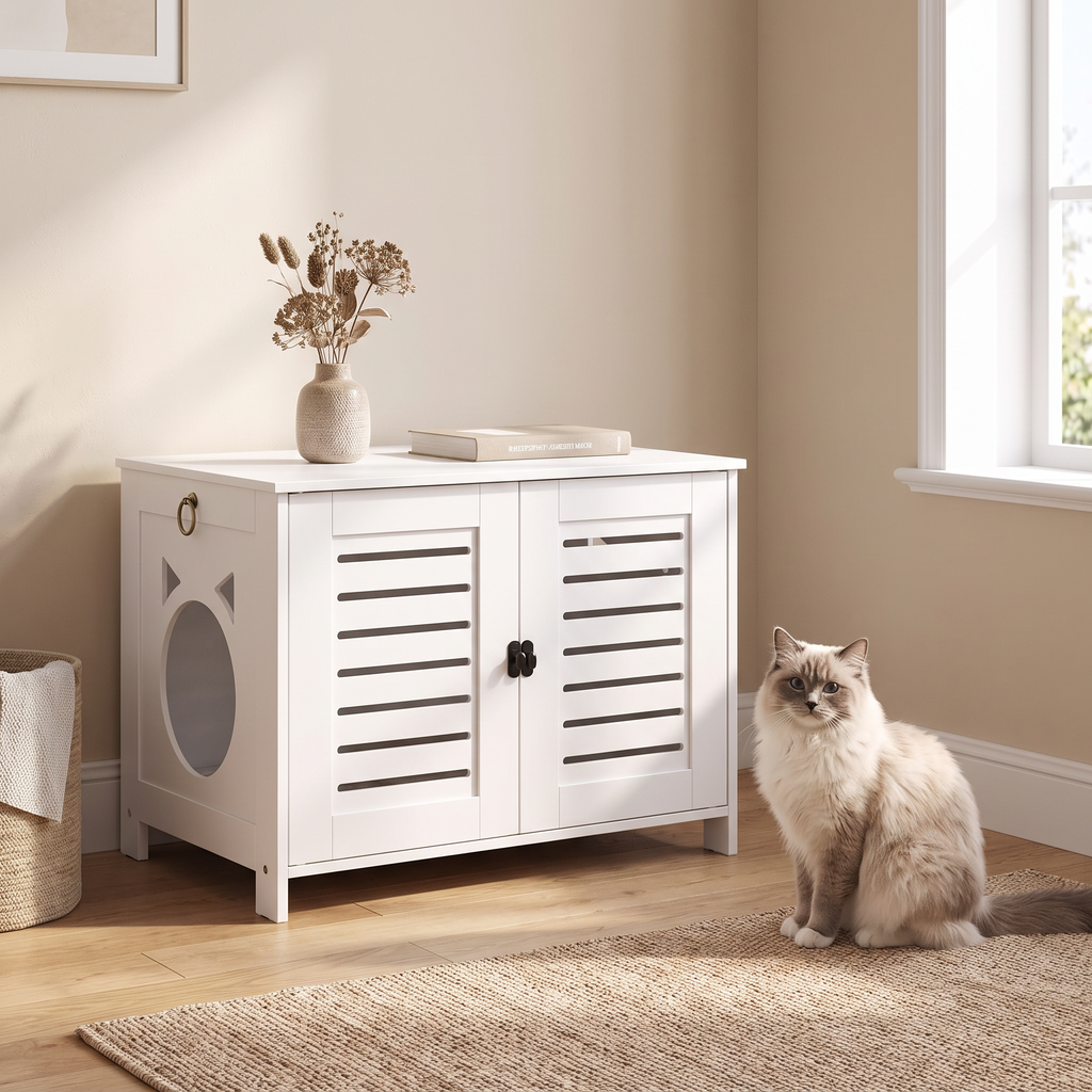 Dierenwoning Compacte kattenbak kast wit